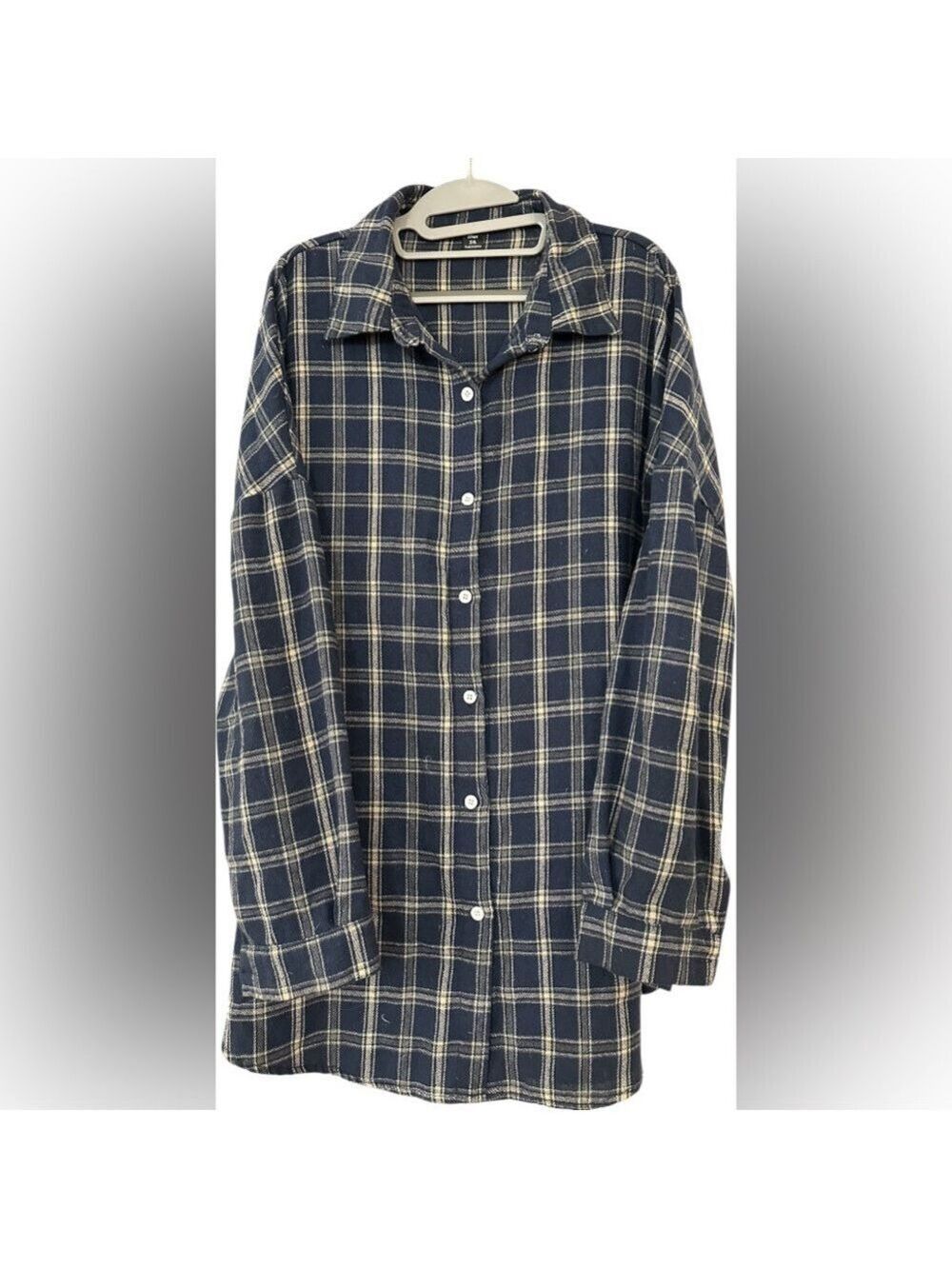 SHEIN Curve Plaid Long Sleeve Button Down Loose Fit Shirt - Picture 1 of 8